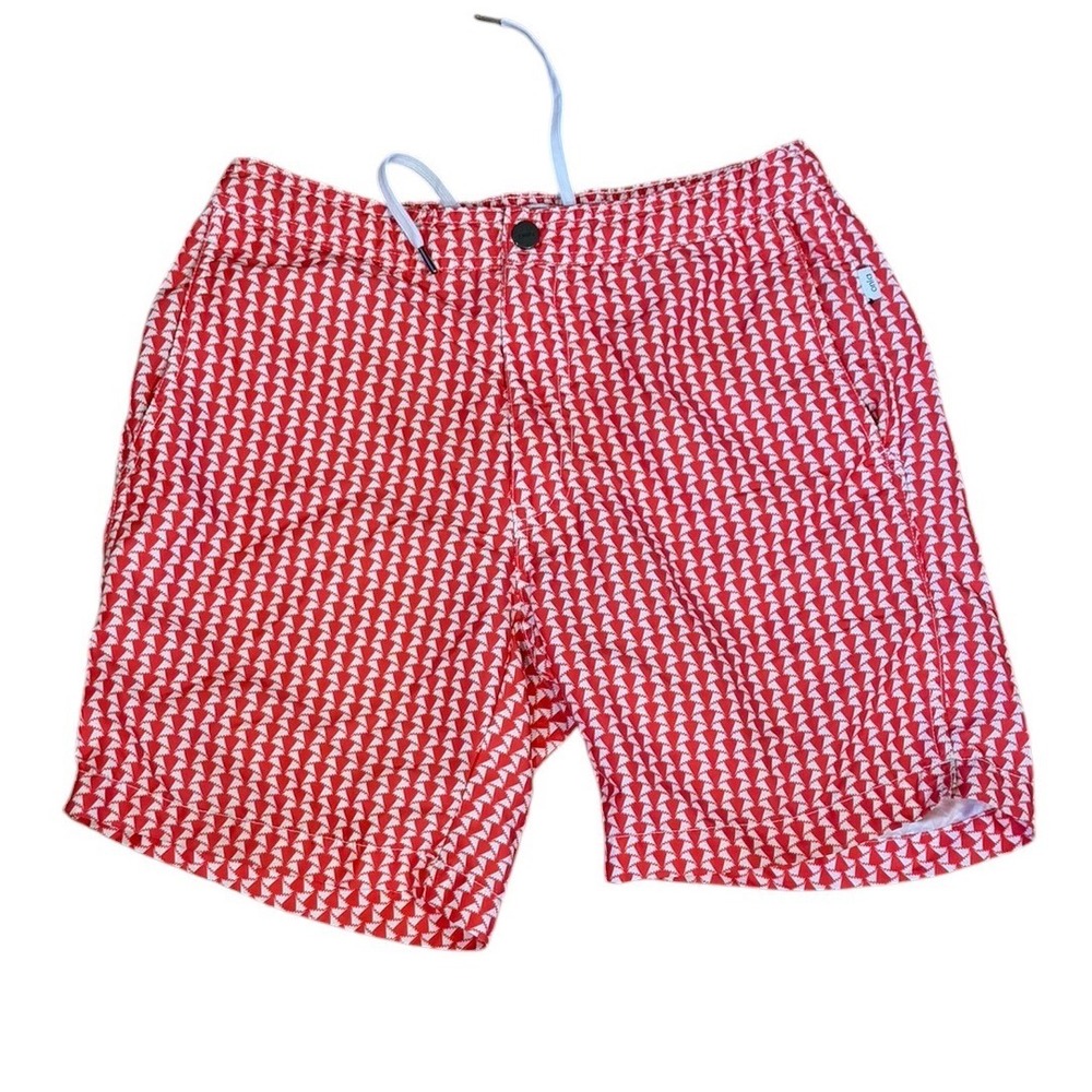 Onia The Calder Swim Trunks Mens Medium Red White Geometric Triangle Shorts
